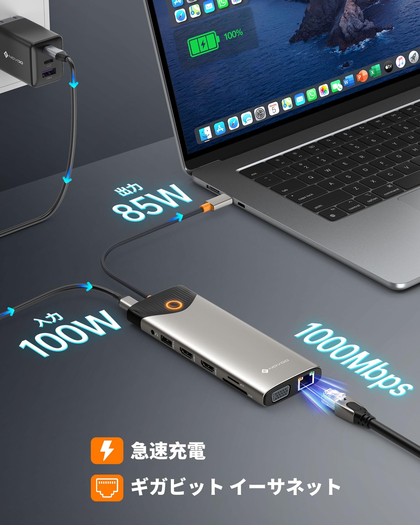 Amazon | NOVOO 15-in-1 USB C ハブ 4K@60Hz対応【3画面出力/画面オフ